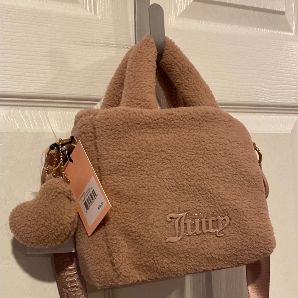 BNWT JUICY COUTURE New Viral Sherpa Silver Lining Mini Tote in Blush Pink